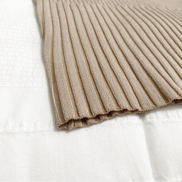 Marciano CAMEL TAN RIBBED STRETCH MOCK NECK SLEEVELESS BODYCON DRESS - Picture 9 of 9